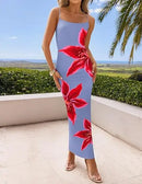 Vestido Longo Feminino com Fenda, modelado ao corpo, para Festa, Estampa Floral, Alças Finas, Sexy, Verão, Novos Modelos.