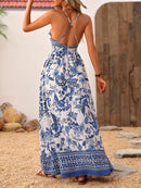 Vestido Longo Feminino de Verão Estampado com Alças, sexy para Praia, Estilo Max